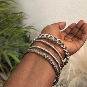 Y2K Bundle 4 Silver tone grunge punk metal gothic biker bracelet bangles jewelry